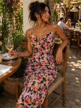 Floral Cowl Neck Midi Dress